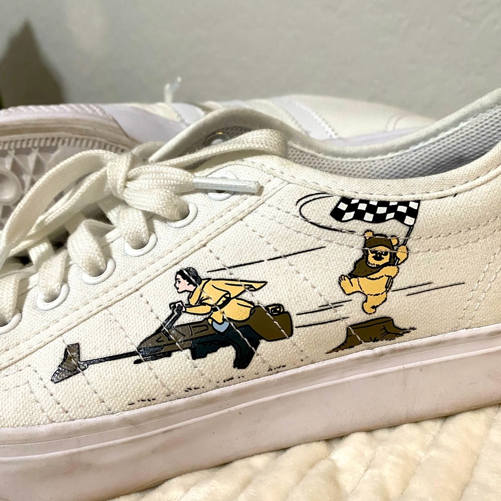 Kids White Canvas Sneakers with Character Graphic - Picture 2 of 3